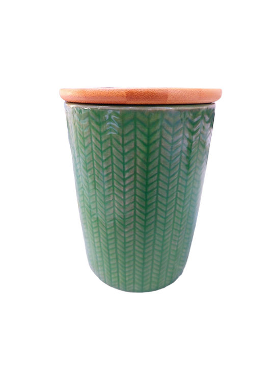 Etoile Nature Coffee Vase with Lid made of Porcelain Green 11x11x15cm
