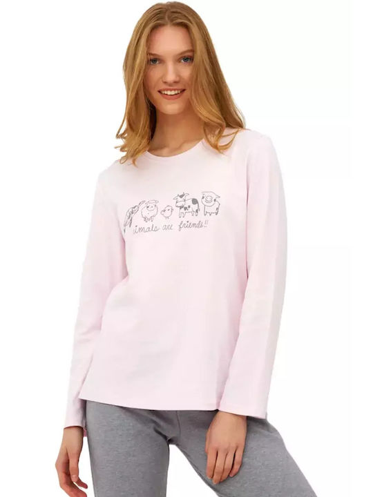 Harmony Winter Damen Pyjama-Set Baumwolle Rosa