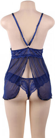 CyprusLoveShop Mesh Chemise with String Set Babydoll Sexy Blue