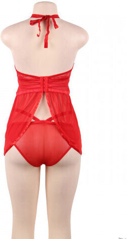 CyprusLoveShop Flyaway Chemise with Thong Σετ Sexy Babydoll με Δαντέλα & Διαφάνεια Hot Red