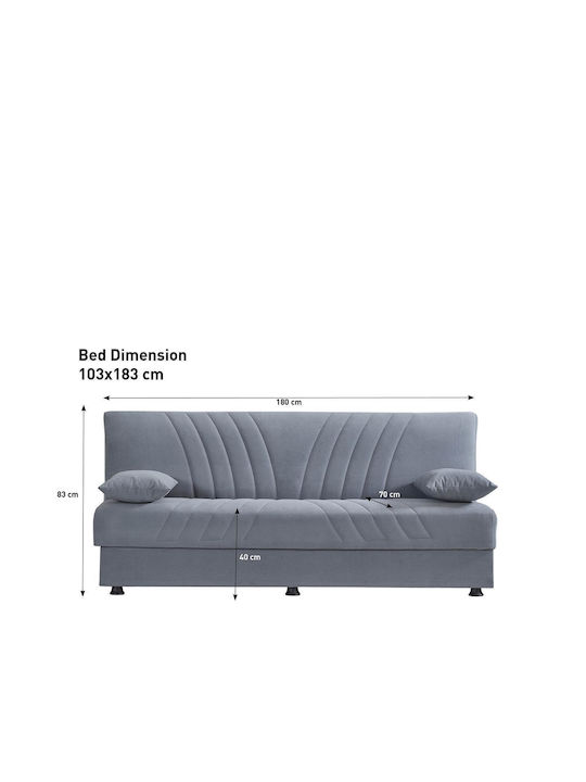 Jorge Three-Seater Couch Bed Grey 180x78x80 cm