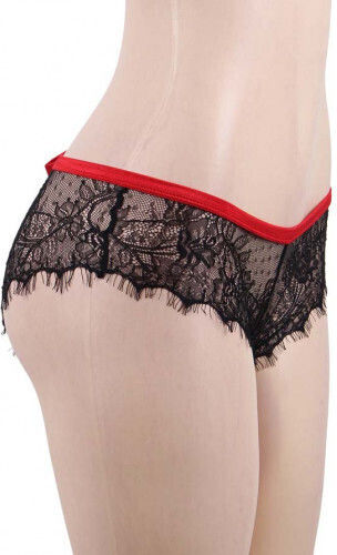 Lace Knickers with Bow Back Γυναικείο Sexy String Plus Size Black/Red