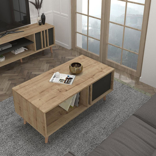 Rectangular Central Coffee Table Andros Wooden Natural / Anthracite W120xL60xH45cm