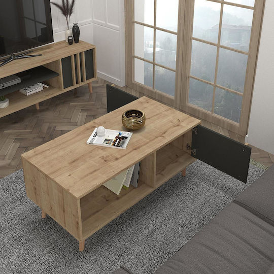 Rectangular Central Coffee Table Andros Wooden Natural / Anthracite W120xL60xH45cm