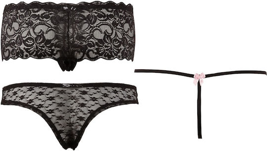 Cottelli Collection Slip Set 3 Pack Femei Sexy Șir de caractere cu decupaje Black
