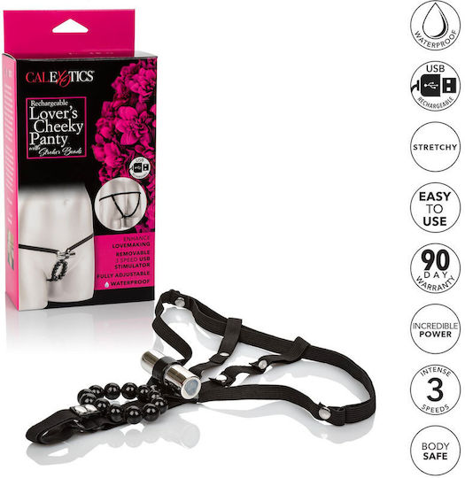 Calexotics Rechargeable Lovers Thong With Pleasure Beads Женски Секси Прашка с отворена пикантност Black