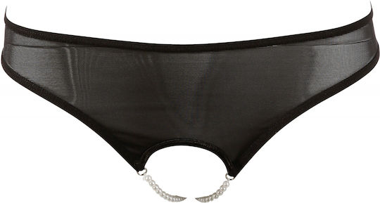 Cottelli Collection Crotchless Pearl Thong Femei Sexy Șir de caractere cu decupaje Black