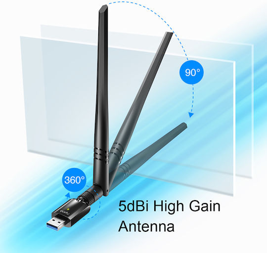 Cudy WU1400 USB Network Adapter with Wireless Wi-Fi Connection 1300Mbps and Detachable Antenna