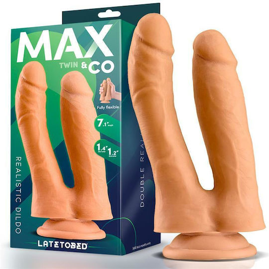 LateToBed Max & Co Twin Double Realistic Dildo Двойно дилдо С вакуум Flesh 18см MX-714