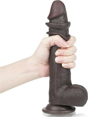 Lovetoy Sliding-Skin Dual Layer Dildo mit Hoden und Saugnapf Braun 23cm