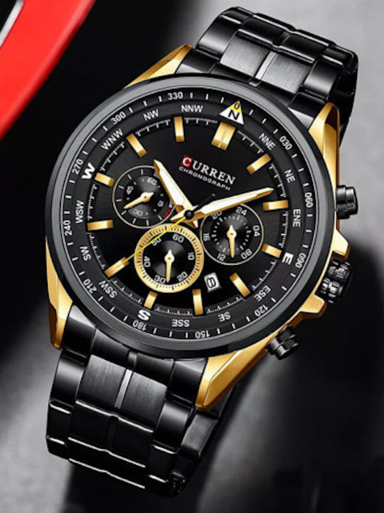 Curren Ανδρικό Ρολόι 48mm Χρονογράφος Μπαταρίας με Μαύρο Μεταλλικό Μπρασελέ