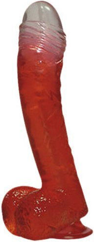 You2Toys Jolly Buttcock Glass Dildo with Balls and Suction Cup Clear/Red 17cm