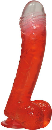 You2Toys Jolly Buttcock Glass Dildo with Balls and Suction Cup Clear/Red 17cm