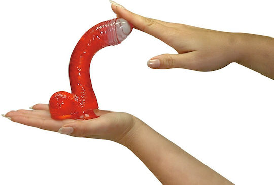 You2Toys Jolly Buttcock Glass Dildo with Balls and Suction Cup Clear/Red 17cm