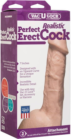 Doc Johnson Realistic Perfect Erect Vac U lock Realistic Dildo with Scrotum Vanilla 18cm