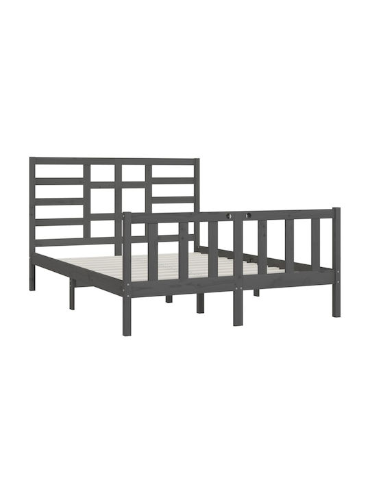 Pat Semi-dublu Din Lemn Masiv Gri Cu Plăci Potrivit Pentru Saltea 120x200cm