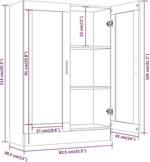 Living Room Display Cabinet made of MDF with Smoked Oak Glass 82.5x30.5x115cm