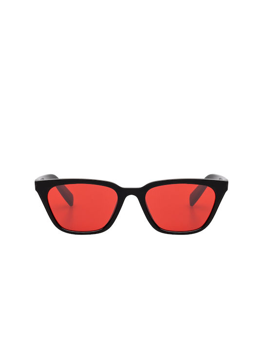 Misa Sunglasses with Black Acetate Frame and Red Lenses Black Red