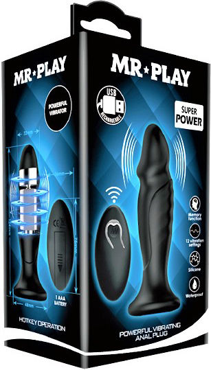 Mr. Play Phallic Dop Anal cu Funcție Wireless și Vibrație Black 13cm
