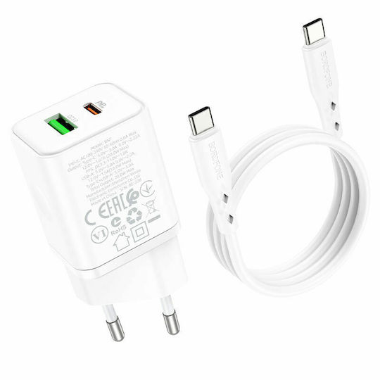 Borofone Charger with USB-A Port and USB-C Port and Cable USB-C - Lightning 20W Power Delivery Whites (BN7)