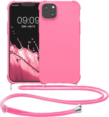 KWmobile Matte Silicone Back Cover with Strap Neon Pink (iPhone 14 Plus)