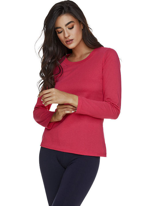 Damen Bluse Baumwolle Langärmelig Fuchsie