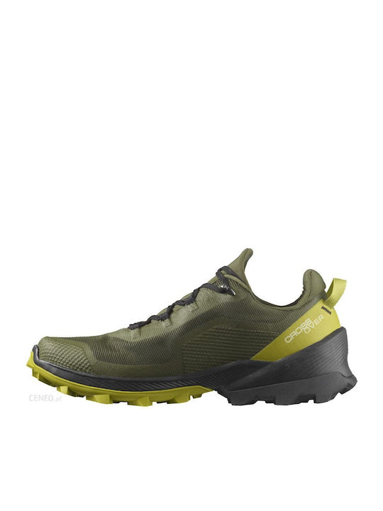 Salomon Cross Over Men's Hiking Shoes Waterproof with Gore-Tex Membrane Olive Night / Golden Lime / Black