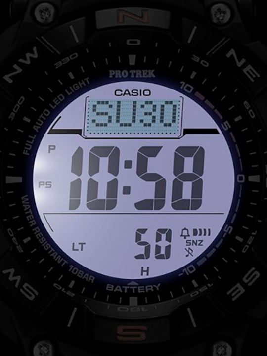 Casio Pro Trek Ceas Digital Bărbați 52mm Cronograf Solar cu Cureaua Neagră Din Cauciuc
