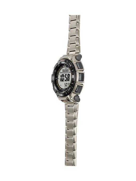 Casio Pro Trek Ανδρικό Ρολόι 52mm Χρονογράφος Solar με Γκρι Μεταλλικό Μπρασελέ