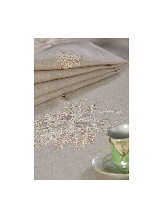 Silk Fashion 4006 Cotton & Polyester Tablecloth with Embroidery Set 9pcs Γκρι 160x220cm