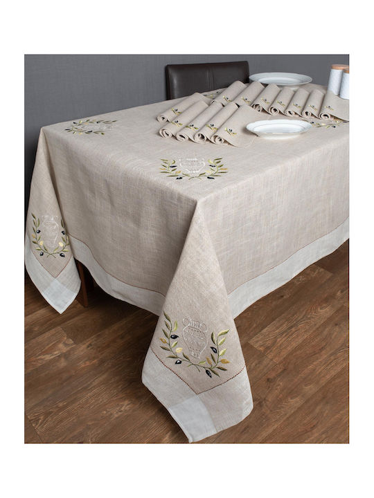 Silk Fashion Tablecloth with Embroidery 2630 Yellow Olive Tree 160x210cm