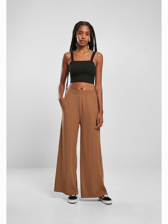 Women's Fabric Trousers with Elastic Brown