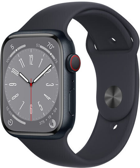 Apple Watch Series 8 Aluminium 41mm Waterproof with Heart Rate Monitor (Midnight with Midnight Sport Band)