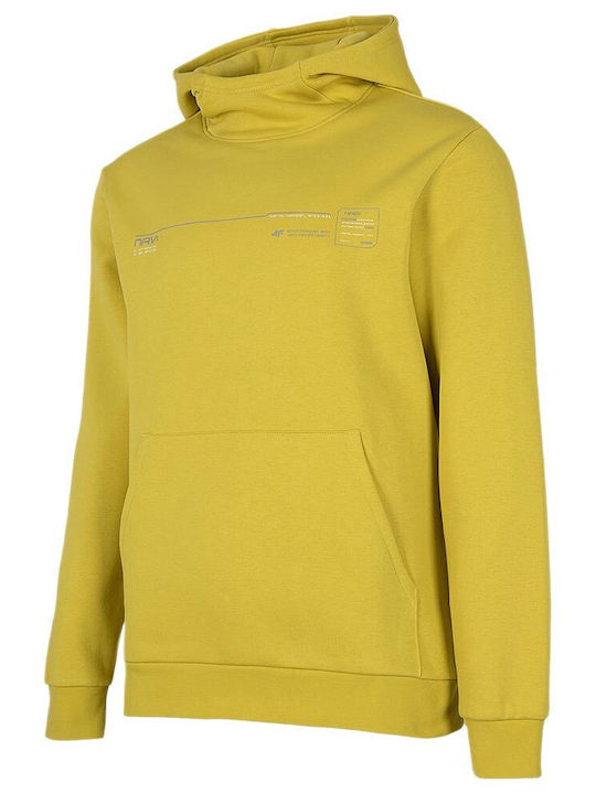 4F Herren Sweatshirt mit Kapuze und Taschen Gelb