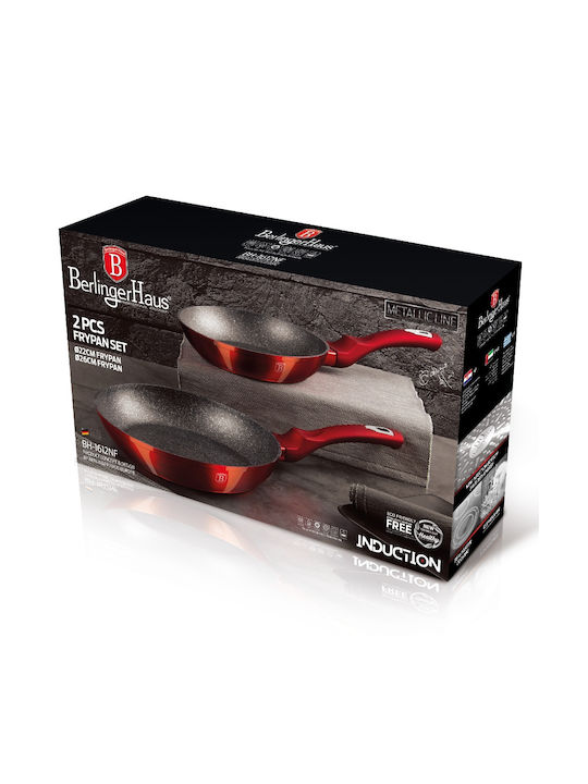 Berlinger Haus Metallic Line Pans Set of Aluminum with Stone Coating Burgundy Collection 2pcs