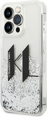 Karl Lagerfeld Liguid Glitter Big KL Logo Umschlag Rückseite Silikon Silber (iPhone 14 Pro Max) KLHCP14XLBKLCS