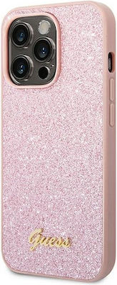Guess Glitter Flakes Script Metal Logo Back Cover Σιλικόνης Ροζ (iPhone 14 Pro Max)