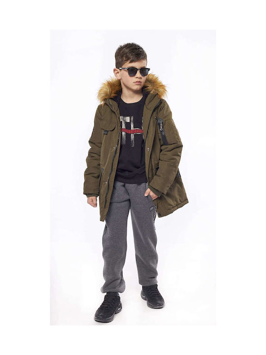 Hashtag Kinderjacke Lang Winddicht mit Kapuze Khaki