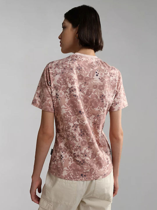 Napapijri Damen T-Shirt Blumen Rosa NP0A4GLE-FBY