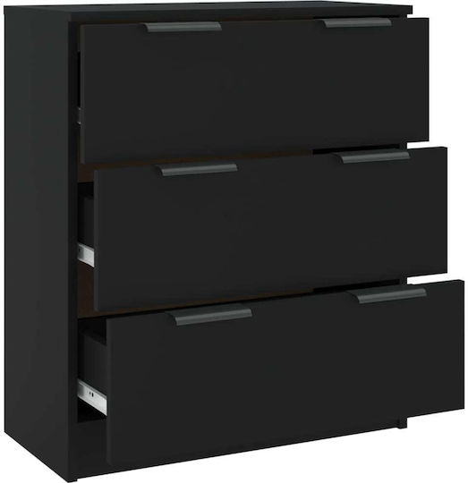 Wooden Chest of Drawers with 3 Drawers Black 60x30x70cm