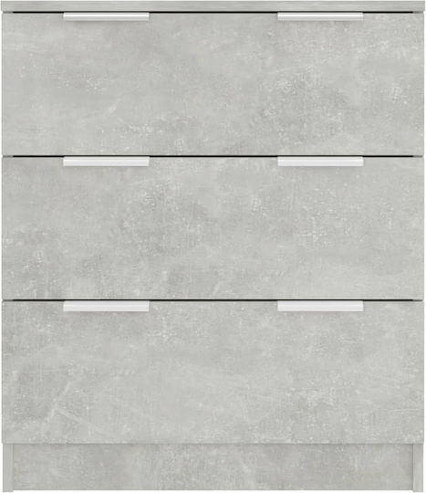 Wooden Bedroom Chest of Drawers with 3 Drawers Grey Concrete 60x30x70cm