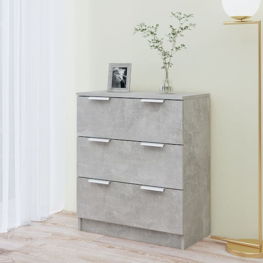 Wooden Bedroom Chest of Drawers with 3 Drawers Grey Concrete 60x30x70cm