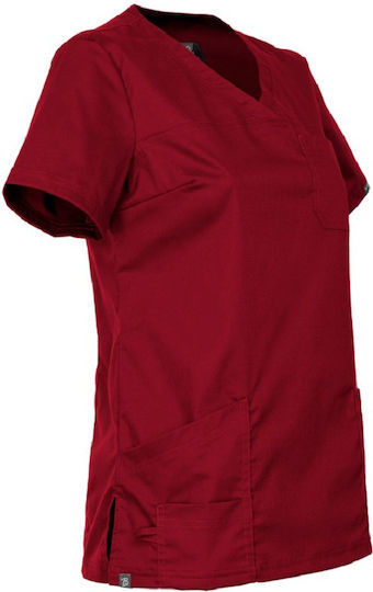 Be Unique Victoria Women's Burgundy Medical Blouse Cotton and Polyester