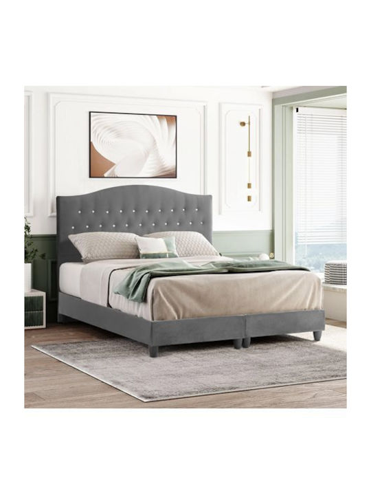Malena Κρεβάτι Διπλό Επενδυμένο με Ύφασμα Γκρι με Τάβλες για Στρώμα 150x200cm