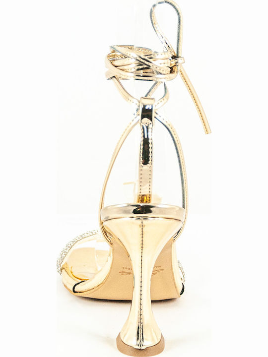 Leder Sandalen mit Strass Gold