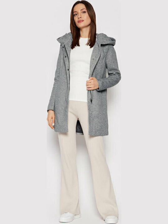 Sedona Women's Light Grey Melange Peacoat with Hood