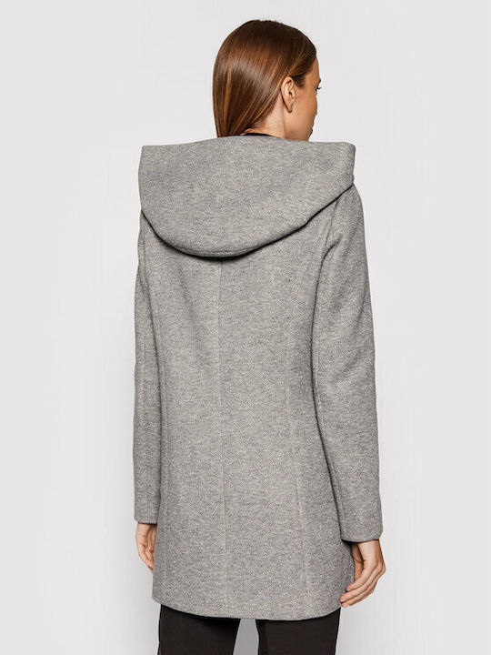 Vero Moda Γυναικείο Light Grey Melange Ημίπαλτο με Κουκούλα