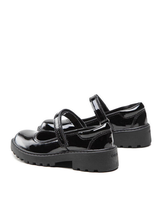 Kids Anatomic Patent Leather Ballerinas Casey with Hoop & Loop Closure Black