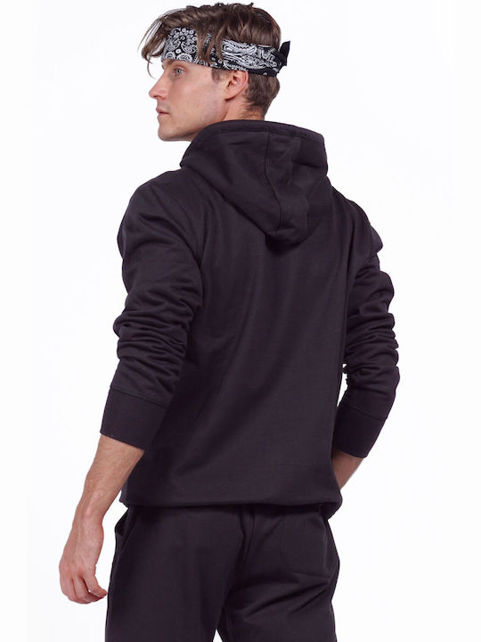 Body Action Men's Sweatshirt Jacket with Hood and Pockets Black