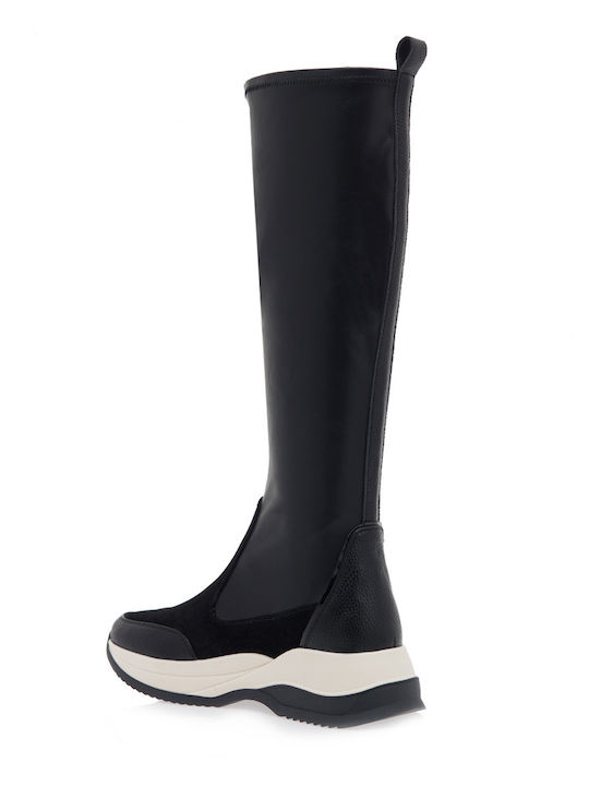 Suede Medium Heel Women's Boots with Zipper Black